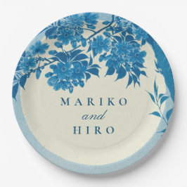 アンティーク日本のブルーさくらんぼブロッサム ペーパープレート