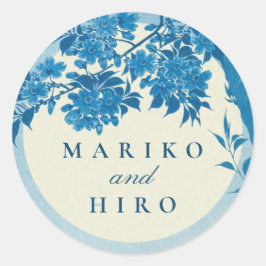アンティーク日本のブルーさくらんぼブロッサム ラウンドシール