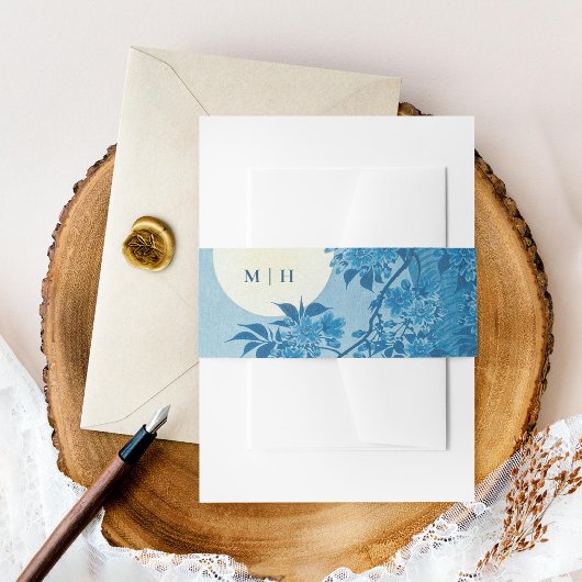 アンティーク日本のブルーさくらんぼブロッサム 招待状ベリーバンド