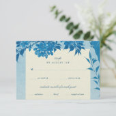 アンティーク日本のブルーさくらんぼブロッサムRsvpカード 招待状 (スタンド正面)