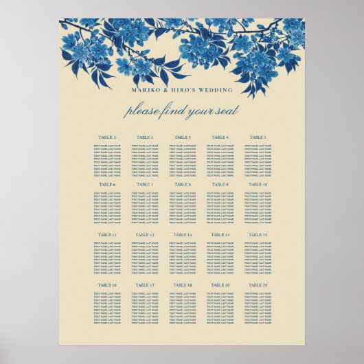 アンティーク日本のブルーさくらんぼ座席表 ポスター (正面)