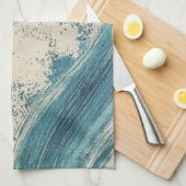 アンティーク日本のブルーウェーブ海プリント キッチンタオル (四つ折り)