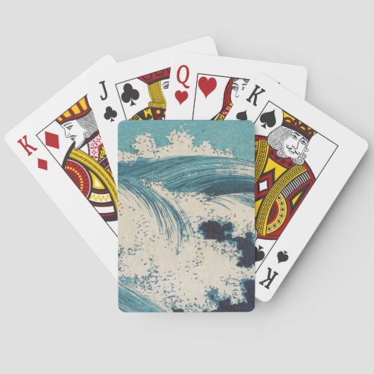 アンティーク日本のブルーウェーブ海プリント トランプ (裏面)