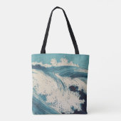 アンティーク日本のブルーウェーブ海プリント トートバッグ (裏面)