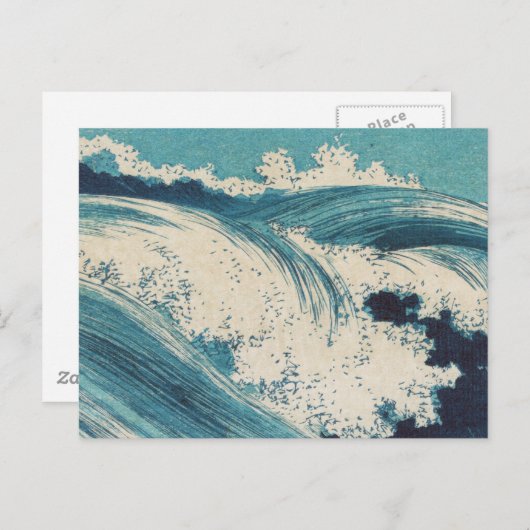 アンティーク日本のブルーウェーブ海プリント ポストカード (正面/裏面)