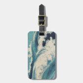 アンティーク日本のブルーウェーブ海プリント ラゲッジタグ (正面縦)