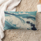アンティーク日本のブルーウェーブ海プリント ランバークッション (ブランケット)