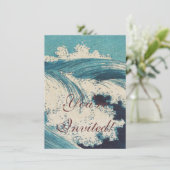 アンティーク日本のブルーウェーブ海プリント 招待状 (スタンド正面)