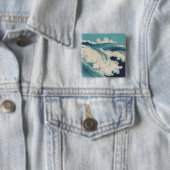 アンティーク日本のブルーウェーブ海プリント 缶バッジ (インサイチュ)