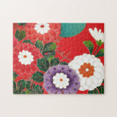 アンティーク日本のブロケード深いレッド ジグソーパズル (横)