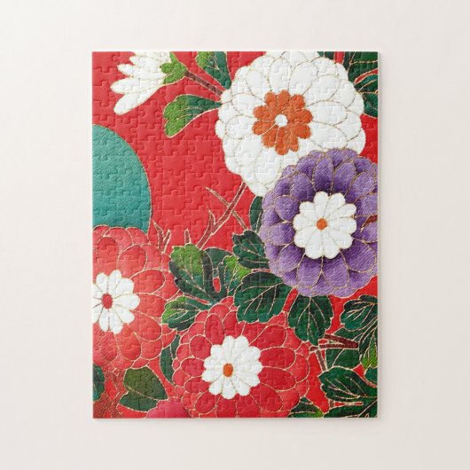 アンティーク日本のブロケード深いレッド ジグソーパズル (縦)