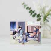 アンティーク日本の商人と芸者の水彩画 ポストカード (スタンド正面)