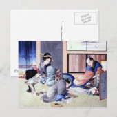 アンティーク日本の商人と芸者の水彩画 ポストカード (正面/裏面)