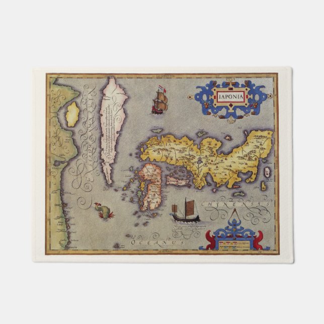 アンティーク日本の地図メルカトルとホンジウス ドアマット (正面)
