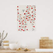 アンティーク日本の桜さくらんぼブロッサムウッドブロック ポスター (キッチン)