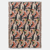 アンティーク日本の蝶レッド白黒 スローブランケット (正面縦)