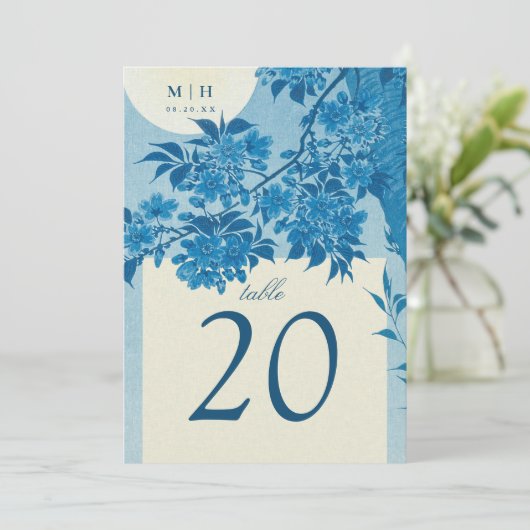 アンティーク日本の青い桜の結婚式 招待状 (スタンド正面)