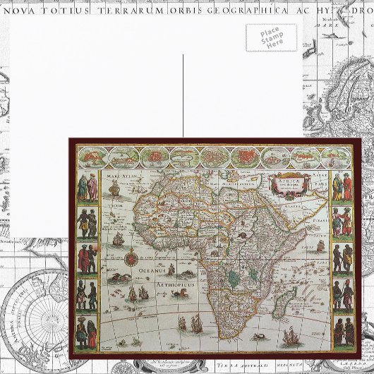 アンティーク旧世界地図アフリカbyブラウ, c.1635 ポストカード