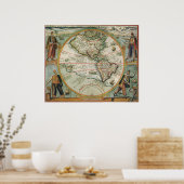 アンティーク旧世界地図アメリカ, 1597 ポスター (キッチン)