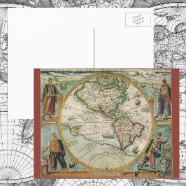 アンティーク旧世界地図アメリカ, 1597 ポストカード
