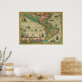 アンティーク旧世界地図アメリカ, 1606 ポスター (キッチン)