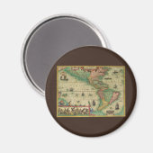 アンティーク旧世界地図アメリカ， 1606 マグネット (正面/裏面)