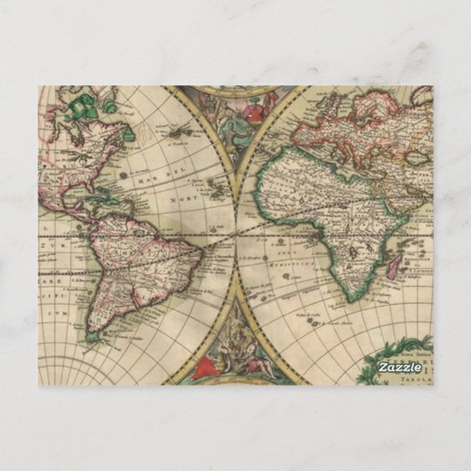 アンティーク旧世界地図結婚のテーブル番号 ポストカード (裏面)