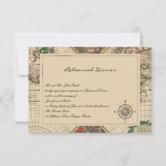 アンティーク旧世界地図結婚のリハーサル 招待状 (正面)