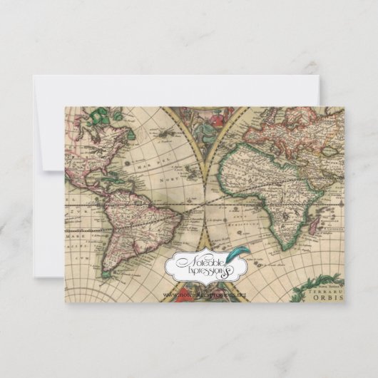 アンティーク旧世界地図結婚の応答カード 出欠カード (裏面)