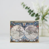 アンティーク旧世界地図1664復元 ポストカード (スタンド正面)