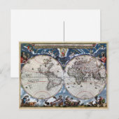 アンティーク旧世界地図1664復元 ポストカード (正面/裏面)