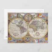 アンティーク旧世界地図 ポストカード (正面/裏面)