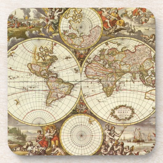 アンティーク旧世界地図Frederick de Wit, c.1680 コースター (正面)