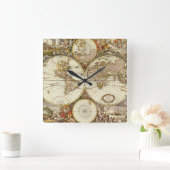 アンティーク旧世界地図Frederick de Wit, c.1680 スクエア壁時計 (ホーム)