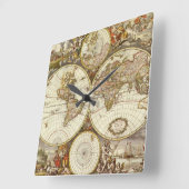 アンティーク旧世界地図Frederick de Wit, c.1680 スクエア壁時計 (傾斜)