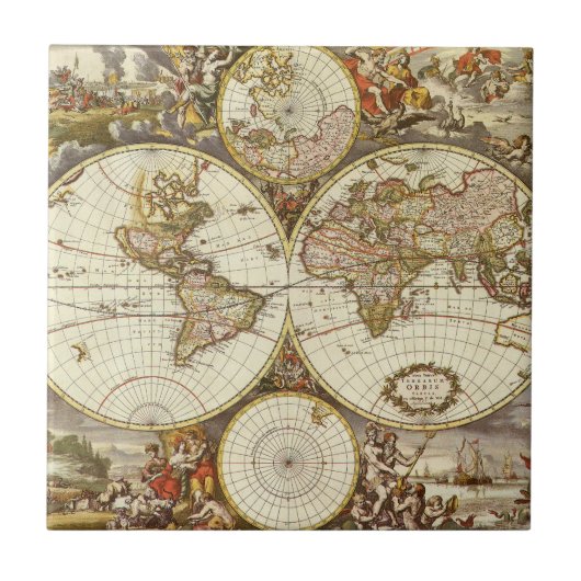 アンティーク旧世界地図Frederick de Wit, c.1680 タイル (正面)