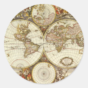 アンティーク旧世界地図Frederick de Wit, c.1680 ラウンドシール