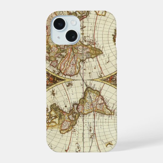 アンティーク旧世界地図Frederick de Wit, c.1680 iPhone 15ケース (裏面)