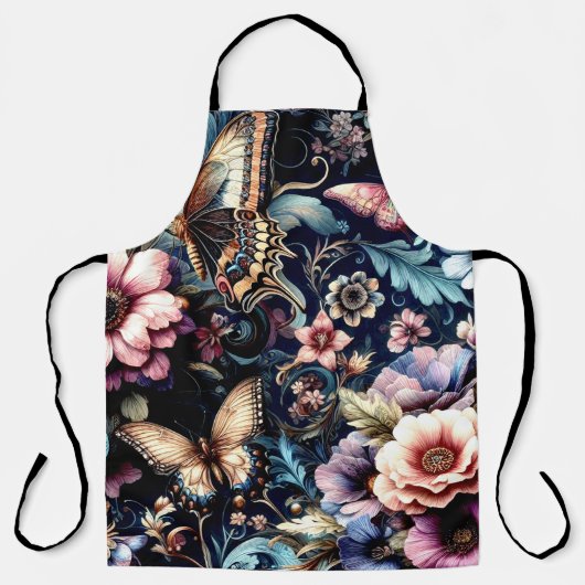 アンティーク春の花と蝶 エプロン (正面)