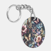 アンティーク春の花と蝶 キーホルダー (正面左)