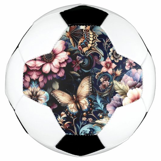 アンティーク春の花と蝶 サッカーボール (正面)