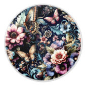 アンティーク春の花と蝶 セラミックノブ (正面)