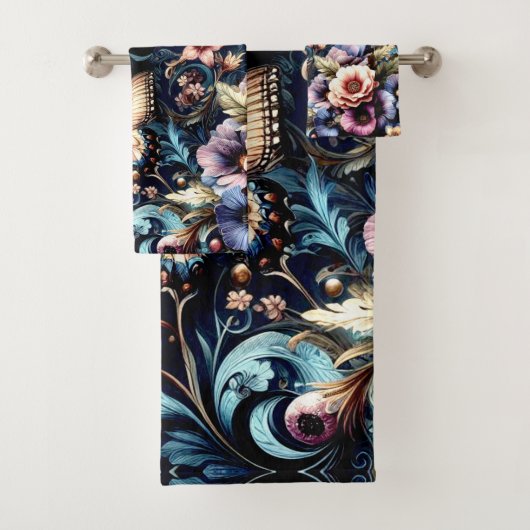 アンティーク春の花と蝶 バスタオルセット (インサイチュ)