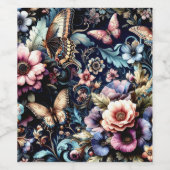 アンティーク春の花と蝶 ワインラベル (シングルラベル)