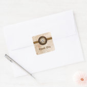 アンティーク時計ありがとうステッカー、ブラウン スクエアシール (封筒)