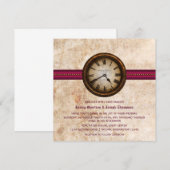 アンティーク時計のウェディング招待状、フクシア 招待状 (正面/裏面)