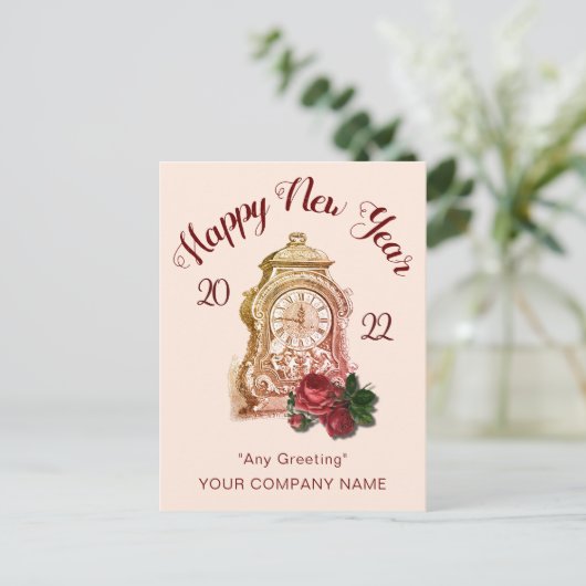 アンティーク時計のビジネス用新年ポストカード ポストカード (スタンド正面)
