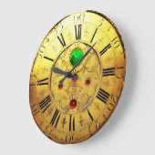 アンティーク時間，シャムロック，ルビー宝石，金ゴールド黄 ラージ壁時計 (傾斜)
