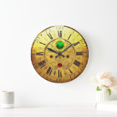 アンティーク時間，シャムロック，ルビー宝石，金ゴールド黄 ラージ壁時計 (ホーム)