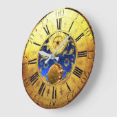 アンティーク時間，日，月，星，青い宝石，金ゴールド黄 ラージ壁時計 (傾斜)